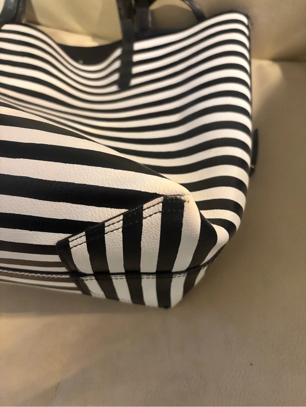 kate spade Black and White Striped Tote with Gold Logo